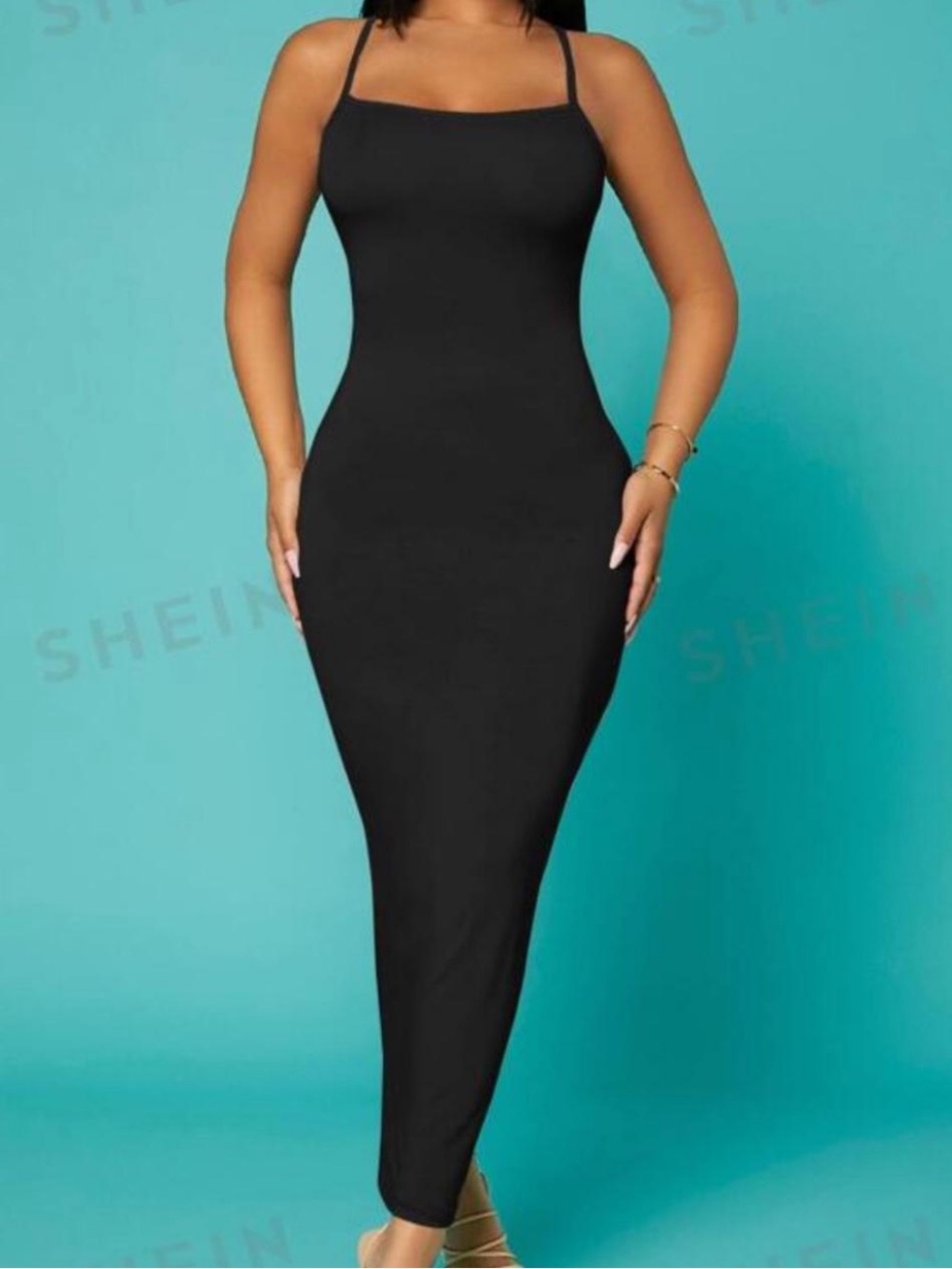 SHEIN Black Slim Cami Maxi Dress